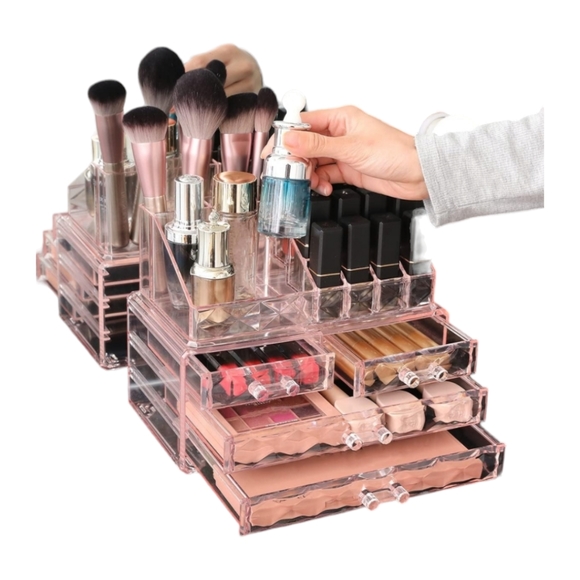 Diamond Pattern Pink Cosmetic Jewelry Storage 4 Drawer 2pc Display Box Set - Picture 6 of 6